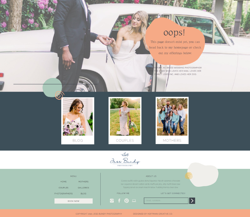 wedding photography website custom 404 page