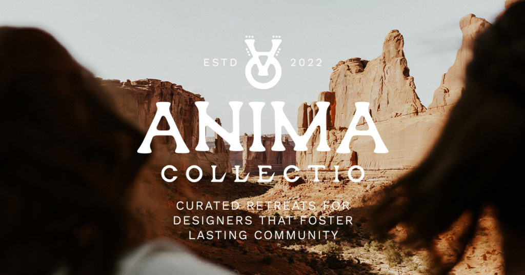 Logo for Anima Collectio overlaying the Arches National Park