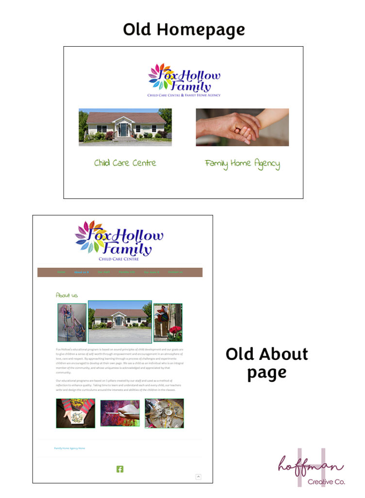 Two old pages of the Fox Hollow Family website